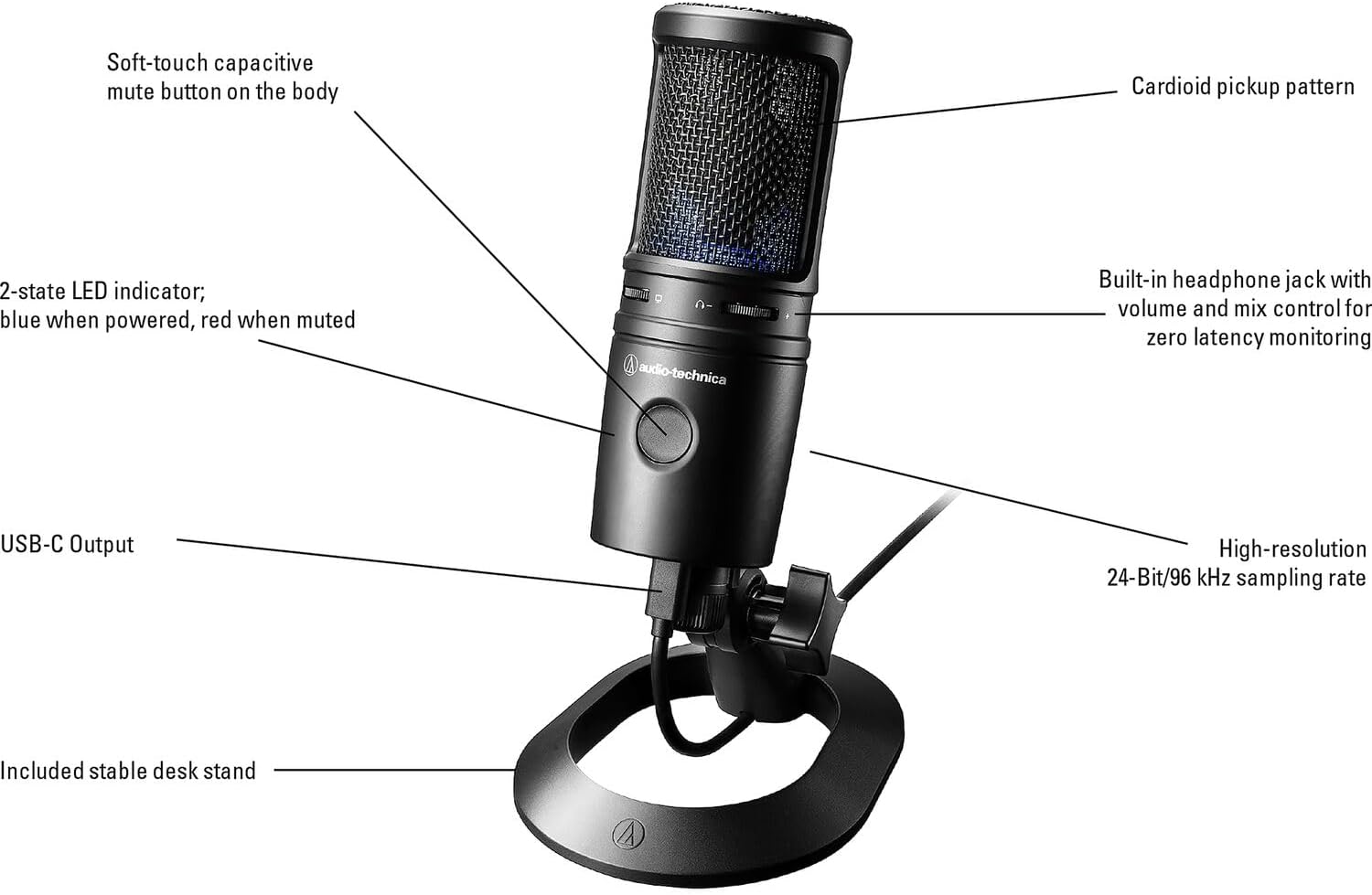 Audio-Technica AT2020USB-X Cardioid Condenser USB Microphone with Microphone Arm + Wind Screen Pop Filter + Cleaning Cloth (4 Items)