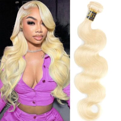 QTHAIR Body Wave Human Hair Blonde Bundles 18A Grade 100% Brazilian Human Hair Color #613 Platinum 14 Light Blonde Color Bundles Body Weave Human hair Extensions