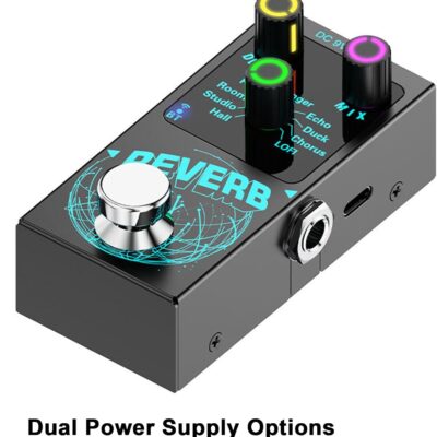 Mini Reverb Guitar Pedal, Verb Square Digital Reverb 9 Modes Room, Hall, Chorus, Duck, Plate, Studio, Echo, LOFI with True Bypass Aluminium alloy case (Black Reverb)