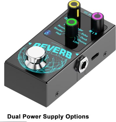 Mini Reverb Guitar Pedal, Verb Square Digital Reverb 9 Modes Room, Hall, Chorus, Duck, Plate, Studio, Echo, LOFI with True Bypass Aluminium alloy case (Black Reverb)