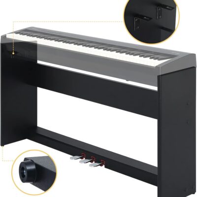Wooden Furniture Stand With 3-Pedal Unit System Compatible for Roland FP30 FP30X Digital Piano Keyboards (Black)