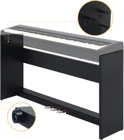 Wooden Furniture Stand With 3-Pedal Unit System Compatible for Roland FP30 FP30X Digital Piano Keyboards (Black)