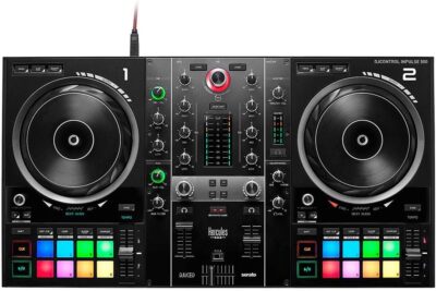 Hercules DJControl Inpulse 500 DJ Software Controller with Hercules HDP DJ45 Over-Ear Headphones & Mini to 6 RCA Cable Bundle