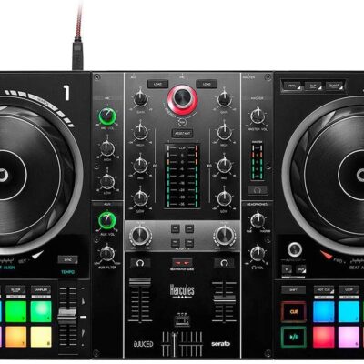 Hercules DJControl Inpulse 500 DJ Software Controller with Hercules HDP DJ45 Over-Ear Headphones & Mini to 6 RCA Cable Bundle