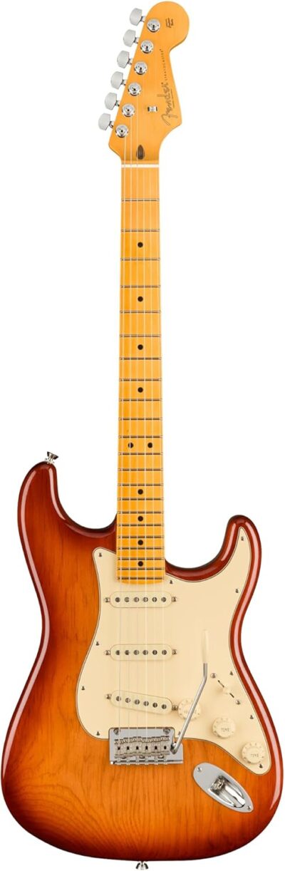 Fender American Professional II Stratocaster – Sienna Sunburst Bundle with Case, Strap, Cable, and Guitar Cleaning Kit