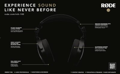 Rode NTH-100 Professional Over-Ear Headphones with Soft Case, 3.5mm to 1/4 Headphone Adaptor and StreamEye Polishing Cloth