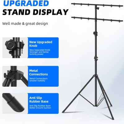 DJ Lights Stand with 2 T Bar, Heavy Duty DJ Stand for 8 Lights, Portable Par Can Stage Light Stand Adjustable Height 81-144 Inch