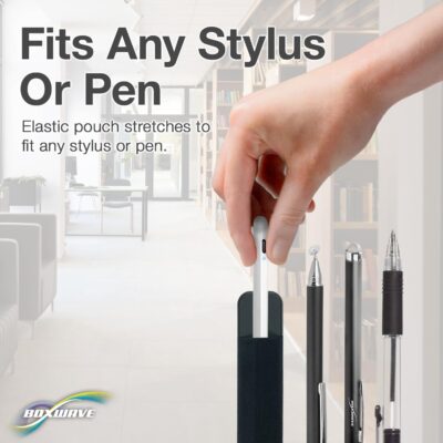 BoxWave Stylus Pouch Compatible with DiGiCo Quantum 338 – Stylus PortaPouch, Pen Stylii Holder Carrier Portable Self-Adhesive – Jet Black