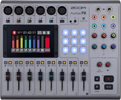 Zoom PodTrak P8 Podcast Recorder with 6 XLR Inputs, 6 Headphone Outputs, Phone Input, Sound Pads, Onboard Editing, USB Audio Interface, Battery Powered