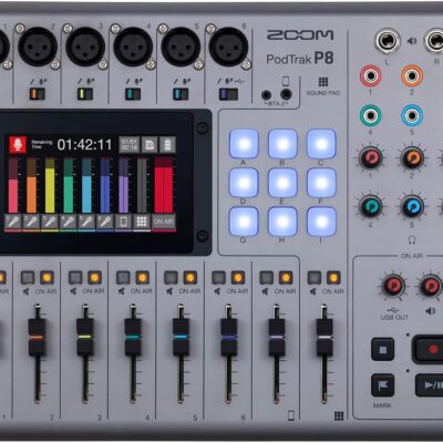 Zoom PodTrak P8 Podcast Recorder with 6 XLR Inputs, 6 Headphone Outputs, Phone Input, Sound Pads, Onboard Editing, USB Audio Interface, Battery Powered