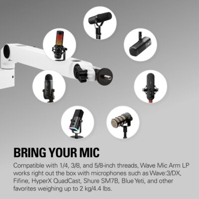 Elgato Wave Mic Arm LP White – Premium Low Profile Microphone Arm with Cable Management, Desk Clamp, Versatile Mounting and Fully Adjustable, perfect for Podcast, Streaming, Gaming, Home Office