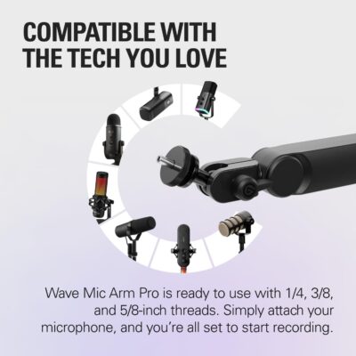 Elgato Wave Mic Arm Pro – 360° Rotatable Low Profile Gas Spring Microphone Arm, Works Mics/Shure SM7B/HyperX QuadCast/Rode/Blue Yeti & More – for Broadcasting/Podcasting/Streaming