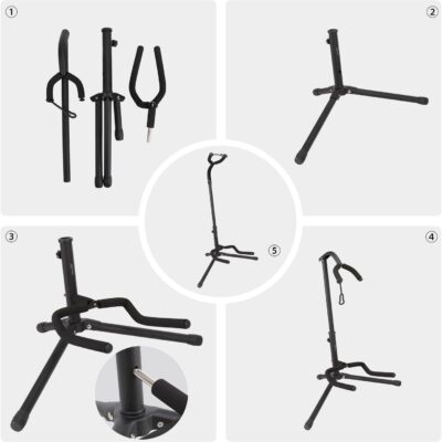 Amazon Basics Height Adjustable Portable Foldable Guitar Stand with Padded Non-Slip Secure Support for Acoustic, Electric, Bass and Banjos, Black