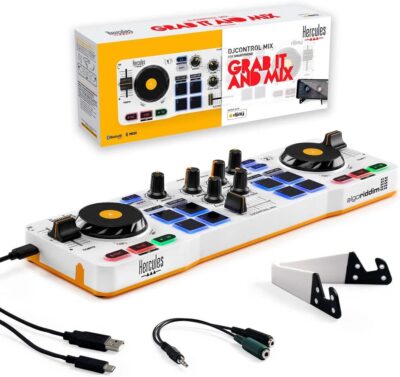 Hercules DJControl Mix DJ Software Controller with Algoriddim Djay App Bundle with Hercules HDP DJ45 Closed-Back, Over-Ear DJ Headphones