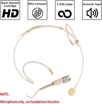 61dfdggG1IL. AC SL1500 Microphone Headset Headworn Earset Over Ear Hanging Mic Compatible with Audio Technica Wireless System & Bodypack Transmitter, Ideal for Lectures, Live Performance, Theater, Podcasts-Beige
