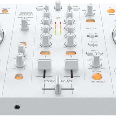 Pioneer DJ DDJ-FLX4 2-Channel DJ Controller – White Bundle with Carrying Case, Headphones, Instrument Cable, and Austin Bazaar Polishing Cloth