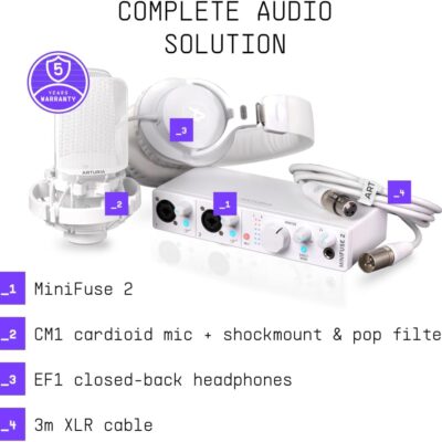 Arturia MiniFuse Recording Pack — USB Audio Interface Bundle with Condenser Microphone, Headphones, and Creative Software for Recording, Streaming, and Podcasting