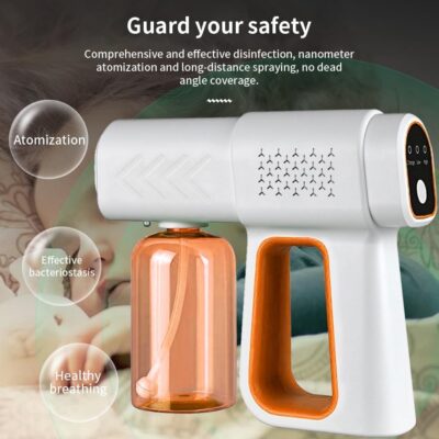 Disinfectant Sprayer Professional Disinfectant Fogger Machine, 380ml Wireless Nano Sprayer Gun Handheld Sanitizer Fogger, Blue Light Foggers for Touchless Sanitization (Orange)