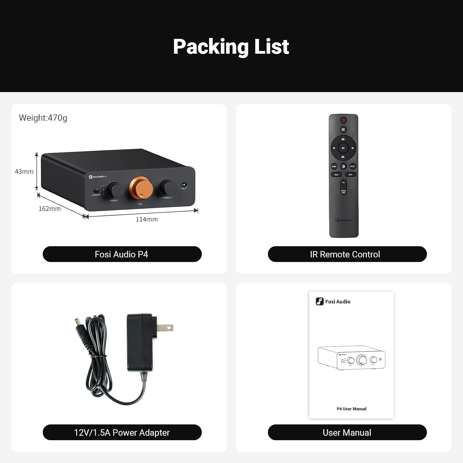 Fosi Audio P4 Mini Preamp with 3 RCA Inputs, Home Audio Stereo Pre amp for Amplifier/Active Subwoofer/Speakers, Preamplifier with 3-Level Adjustable Gain 3/6/9 dB, Bass and Treble Control