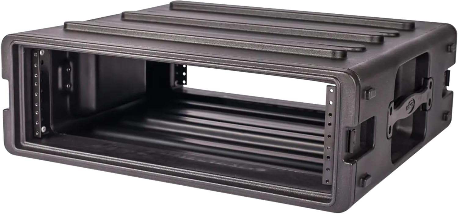 SKB 3U Roto Rack Case – Durable Polyethylene Gear Protector, Stackable, Waterproof with Twist Latches & Rubber Feet for Musicians, Black