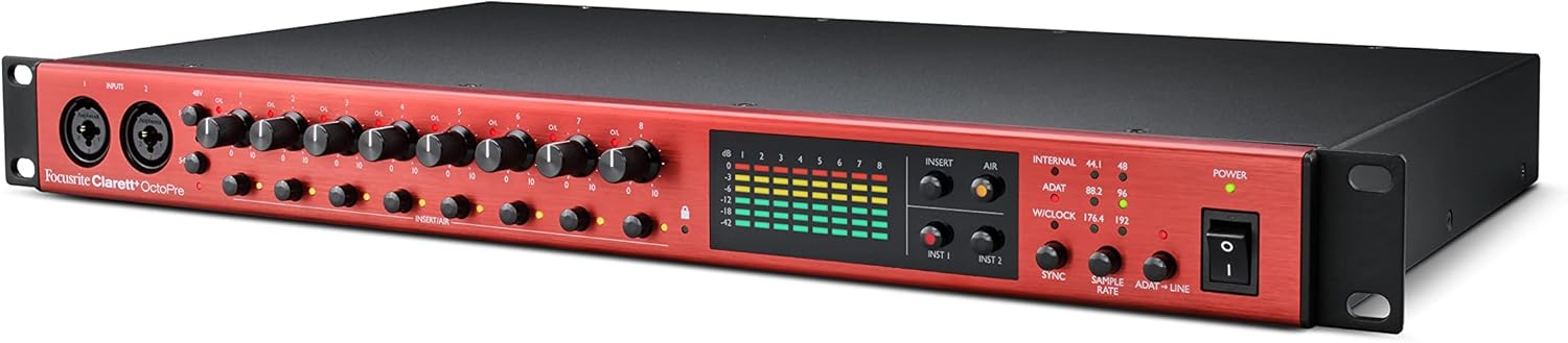 Focusrite Clarett+ OctoPre Professional Quality 8-in/8-out ADAT Mic Preamp for Music Production, with High Dynamic Range, Ultra-low Noise, and All-analogue Air