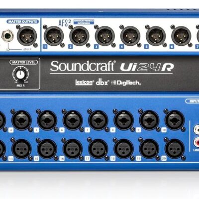 Soundcraft Ui24R Rack-Mountable Laptop or Tablet-Controlled, 24 input Digital Audio Mixer with onboard Signal Processing. Blue and Gray