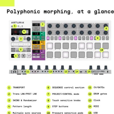 Arturia BeatStep Pro Controller and Sequencer — Aftertouch, Velocity Sensitive, With 2 Independent Melodic Sequencers, Drum Sequencer, 16 Drum Pads, MIDI/CV/Gate I/O and Music Production Software