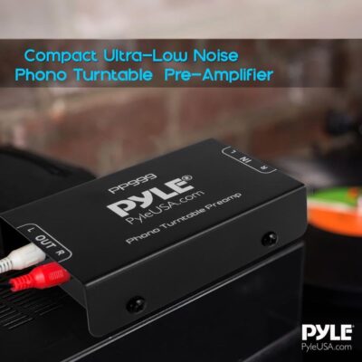 Pyle Phono Turntable Preamp – Mini Electronic Audio Stereo Phonograph Preamplifier with RCA Input, RCA Output & Low Noise Operation Powered by 12 Volt DC Adapter – PP999