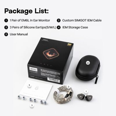 Linsoul SIMGOT EM6L 1DD + 4BA Hybrid Driver in-Ear Monitor, Gaming Earbud, HiFi IEM Earphone with 3D-Printed Resin Housing, Detachable OFC Silver-Plated Cable for Musician Audiophile