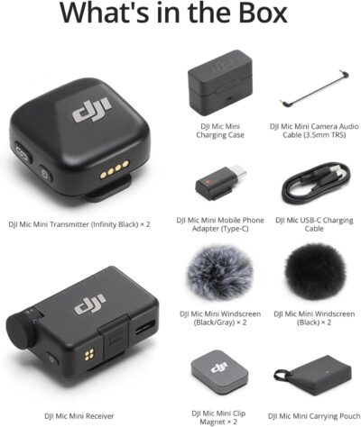 DJI Mic Mini (2 TX + 1 RX + Charging Case), Wireless Lavalier Microphone for iPhone/Camera/Android, Ultralight, Detail-Rich Audio, 48h Use, Noise Cancelling, Automatic Limiting, Vlog, Streaming