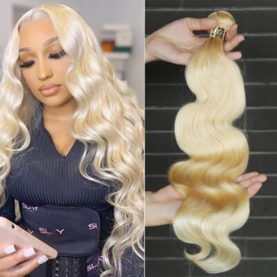 QTHAIR Body Wave Human Hair Blonde Bundles 18A Grade 100% Brazilian Human Hair Color #613 Platinum 14 Light Blonde Color Bundles Body Weave Human hair Extensions