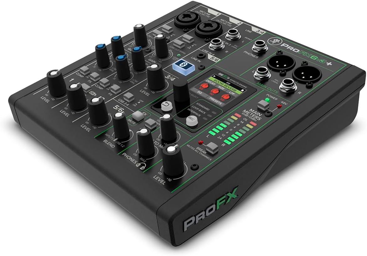 Mackie ProFX6v3+ 6-Channel Professional Analog Mixer with USB, Onyx Mic Preamps, GigFX Effects Engine, and Bluetooth