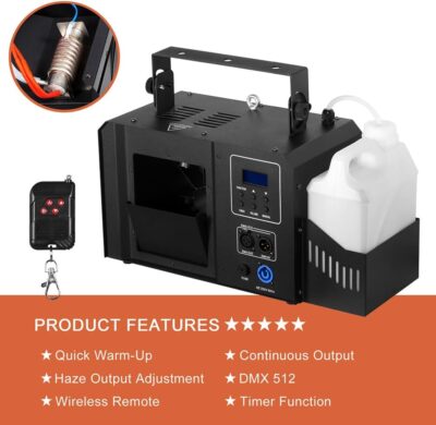 Haze Machine, 700W Continuous Output Fog Machine with Wireless Remote and DMX, Enhances Light Shows – Perfect for Stage, Parties, Halloween, and Clubs