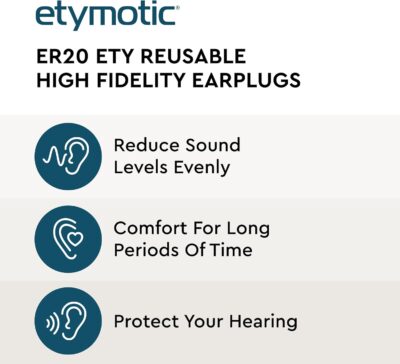 61nk3tGu4dL. AC SL1500 Etymotic ER20 ETY Earplugs – Standard Size, Clear – High-Fidelity Hearing Protection – Up to 20 dB Sound Reduction – Reusable – Includes Neck Cord & Carrying Case