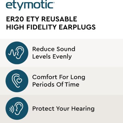 61nk3tGu4dL. AC SL1500 Etymotic ER20 ETY Earplugs – Standard Size, Clear – High-Fidelity Hearing Protection – Up to 20 dB Sound Reduction – Reusable – Includes Neck Cord & Carrying Case