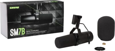 Shure SM7B Vocal Dynamic Microphone – XLR Studio Mic for Podcasting, Recording, Broadcasting, Streaming & Gaming – Smooth, Warm Sound, Rugged Build, Detachable Windscreen, Wide Frequency Range, Black