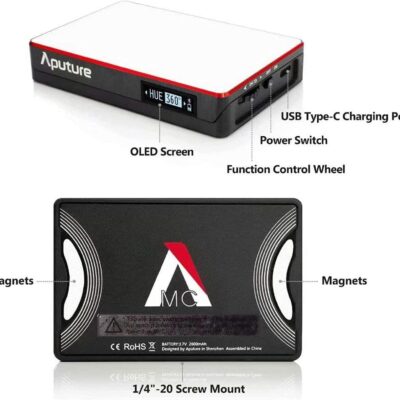 Aputure Amaran MC RGBWW Mini On Camera Video Light,3200K-6500K,CRI/TLCI 96+,HSI Mode,Support Magnetic Attraction,App with USB-C PD and Wireless Charging