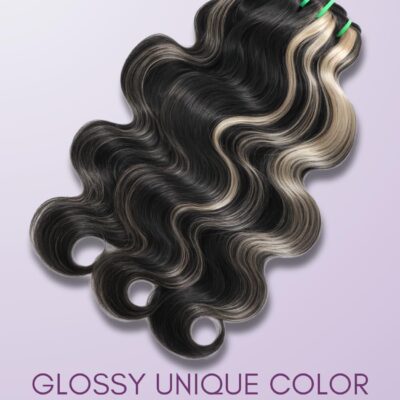 Platinum Blonde Highlight Black Mix Color Body Wave Human Hair, 100% Brazilian Thick Track Bundles #F1B/613 Ombre Skunk Stripe Balayage Colored Single Bundles Quick Weave Remy 12 In