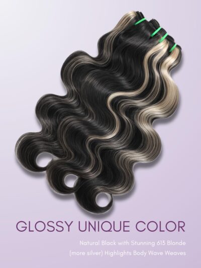 Platinum Blonde Highlight Black Mix Color Body Wave Human Hair, 100% Brazilian Thick Track Bundles #F1B/613 Ombre Skunk Stripe Balayage Colored Single Bundles Quick Weave Remy 12 In