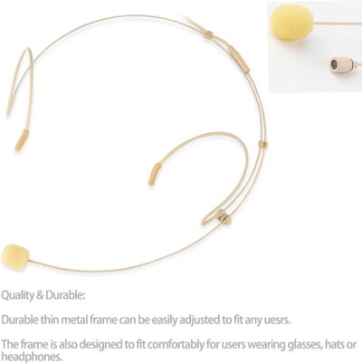 61phTWjDz3S. AC SL1500 Microphone Headset Headworn Earset Over Ear Hanging Mic Compatible with Audio Technica Wireless System & Bodypack Transmitter, Ideal for Lectures, Live Performance, Theater, Podcasts-Beige
