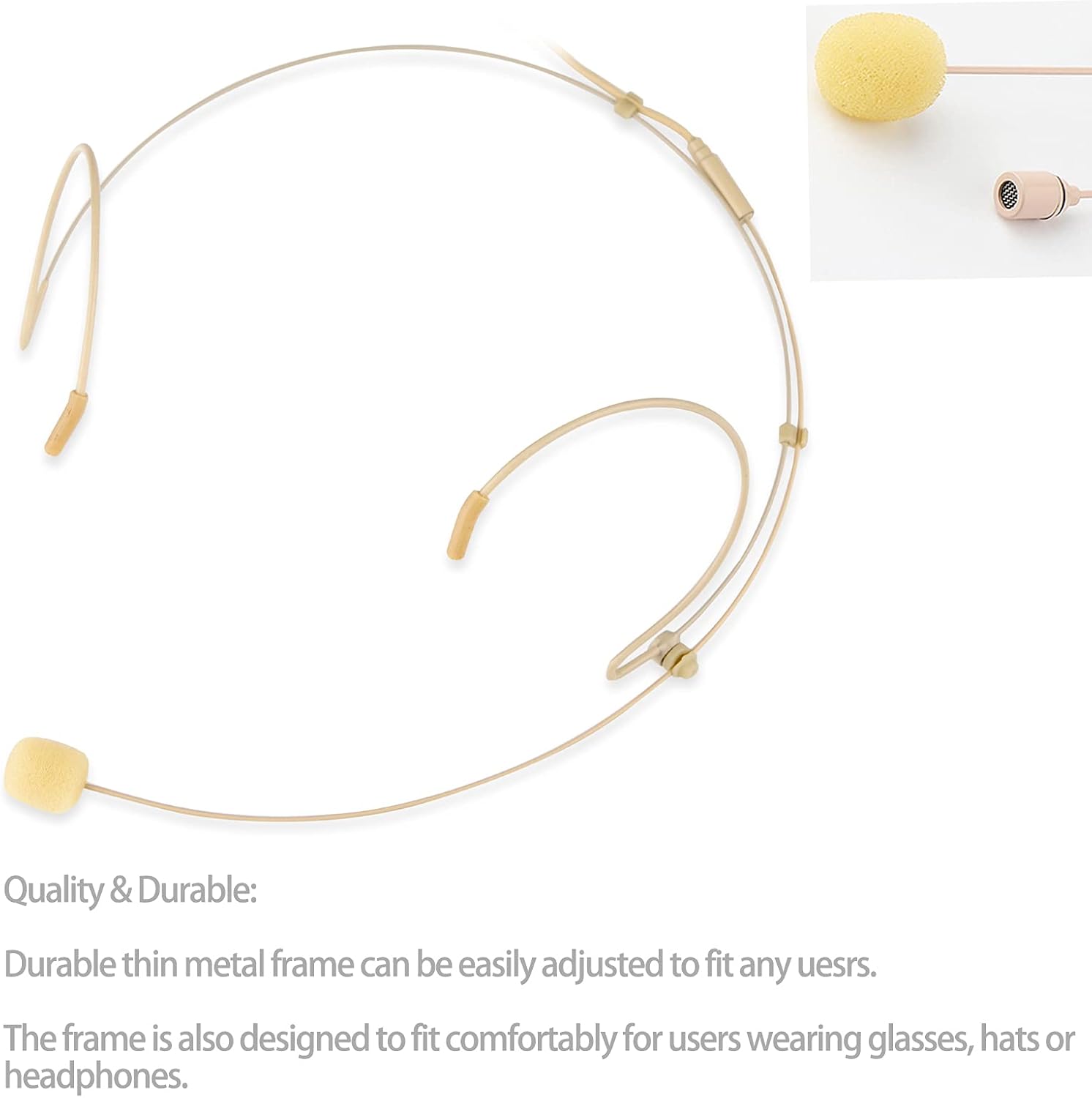 Microphone Headset Headworn Earset Over Ear Hanging Mic Compatible with Audio Technica Wireless System & Bodypack Transmitter, Ideal for Lectures, Live Performance, Theater, Podcasts-Beige