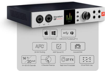 Antelope Audio Discrete 4 Pro Synergy Core Desktop 14×20 Audio Interface – Thunderbolt 3 & USB 2.0 4 Channel Microphone Preamp Recording, Streaming Studio Audio Interface w/Onboard Real-Time Effects