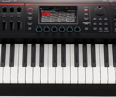 Roland Fantom-08 Synthesizer Keyboard Bundle with Double Braced X-Style Keyboard Stand, Sustain Pedal, Online Piano Lessons, Instructional DVD, and Austin Bazaar Polishing Cloth