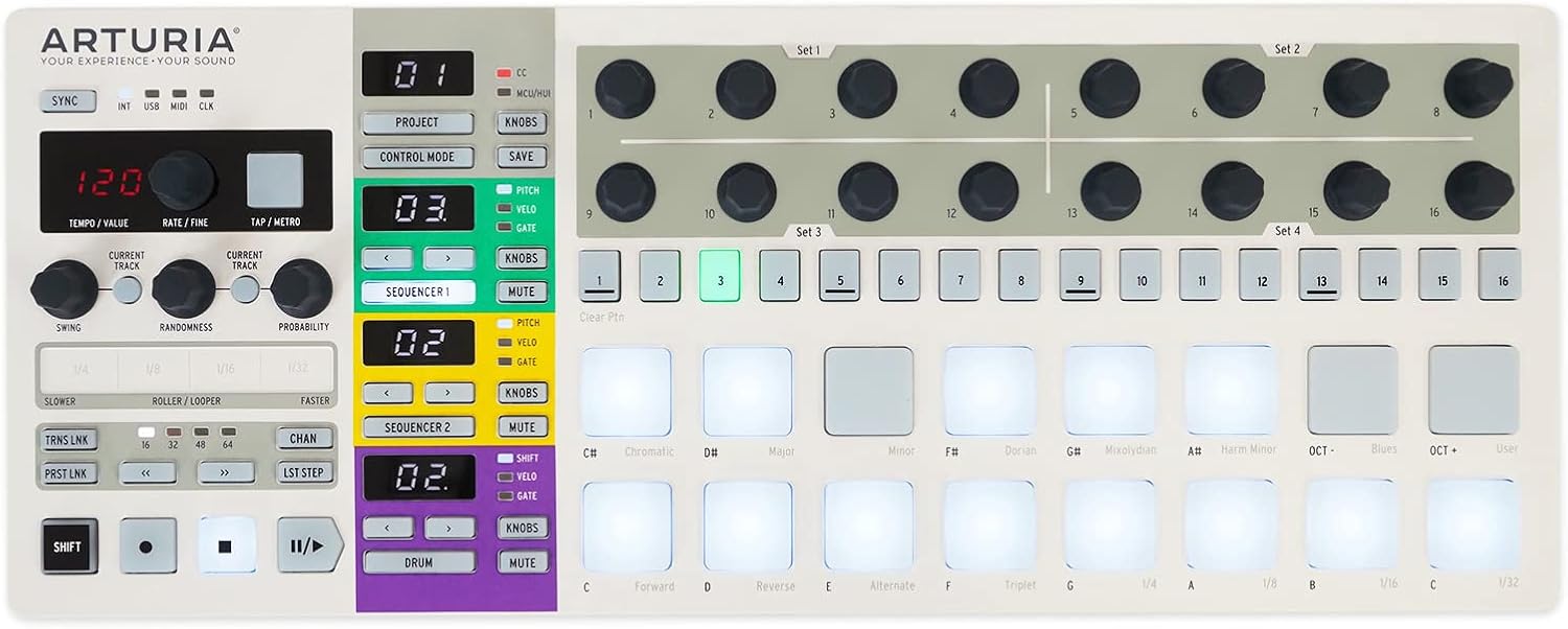 Arturia BeatStep Pro Bundle: 64-Step Sequencer MIDI USB DJ Recording Pad Controller, RPAK Charcoal Backpack with Padded Laptop Pocket, 2 Items