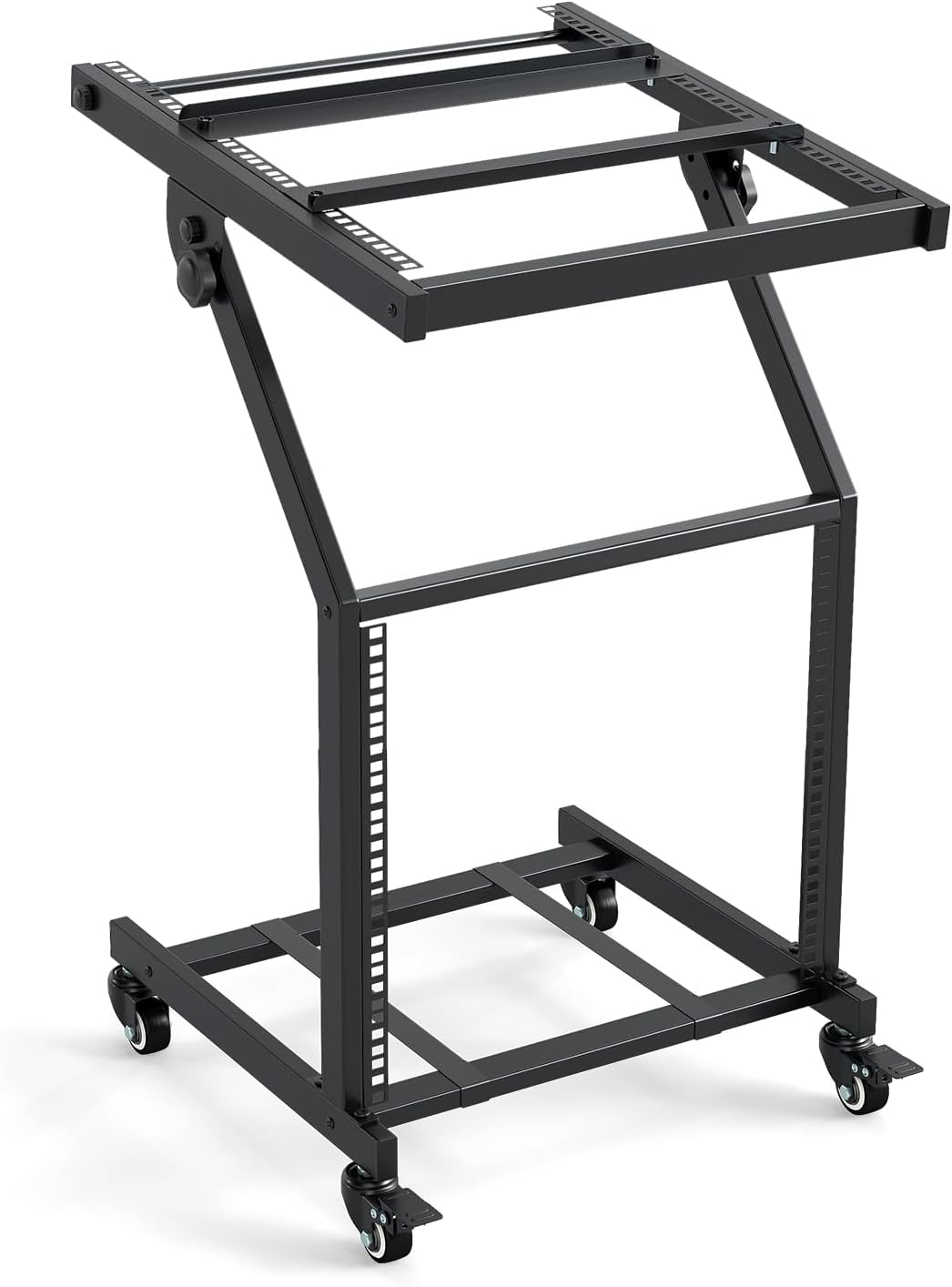 Goplus 9U DJ Mixer Stand, Adjustable Rack Mount Rolling Stage Cart with Lockable Wheels, Professional Studio Equipment Case Stand for Home, Office, Music Show, Performance Stages