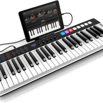 61taVFO13QL. AC SL1200 IK Multimedia iRig Keys I/O 49 portable keyboard MIDI controller 24-bit/ 96Khz audio interface full-size synth velocity-sensitive, 48V phantom power, XLR mic preamp, iPhone, iPad, Android, Mac, PC