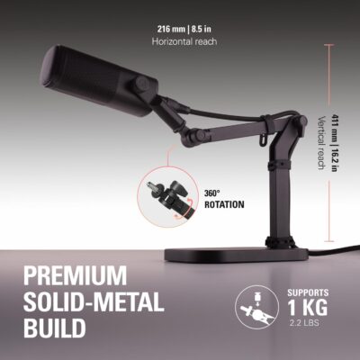 Elgato Wave Desk Stand – Adjustable Mounting Arm for Microphones, Works, HyperX, Rode, Fifine, Shure and More Mics, Compatible 1/4, 3/8 & 5/8 Thread, for Recording/Podcasting/Streaming, Black