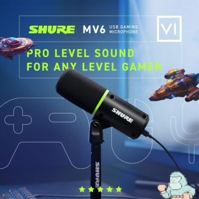 Shure MV6 Gaming Microphone – Dynamic USB Mic for PC Gaming & Streaming with Tap-to-Mute, Noise Cancellation, Desktop Stand & 3.5mm Headphone Monitoring, Black