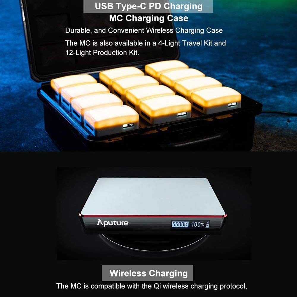 Aputure MC RGBWW On Camera Video Light, CRI/TLCI 96+, Temperature 3200K-6500K, HSI Mode,Support Magnetic Attraction and App with USB-C PD and Wireless Charging