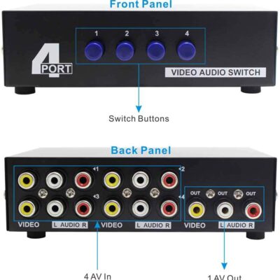 Panlong 4-Way AV Switch RCA Switcher 4 in 1 Out Composite Video L/R Stereo Audio Selector Box for DVD STB Game Consoles